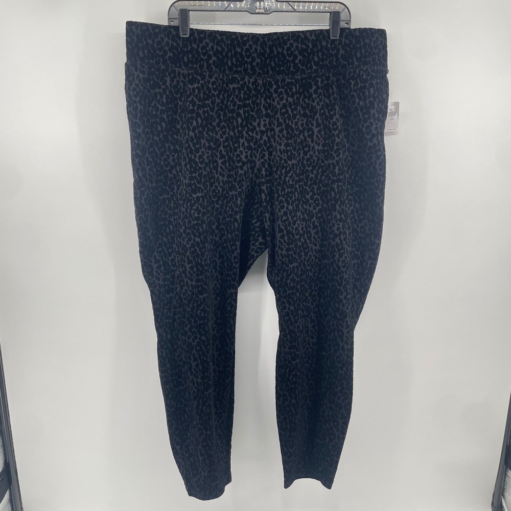 Old Navy Stevie Pants Womens 3X Black Gray Leopard High Rise Flocked Ankle NWT